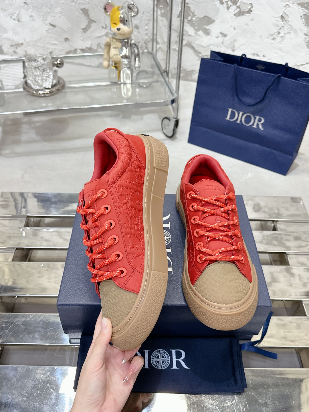 Dior x Stone Island B33 Red Sneaker - Image 9