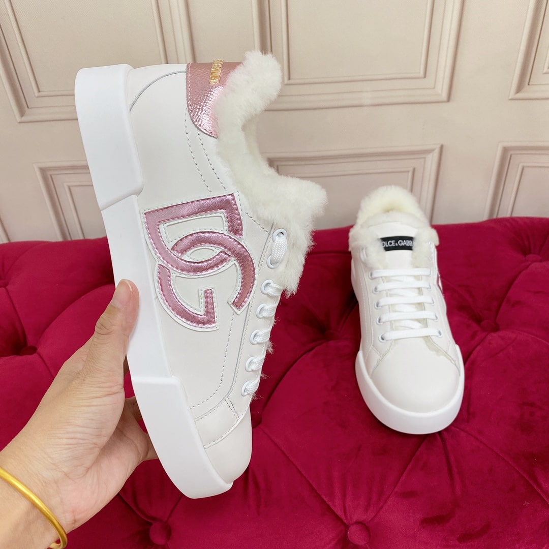 Dolce & Gabbana Pink DG logo White Fur sneakers - Image 8