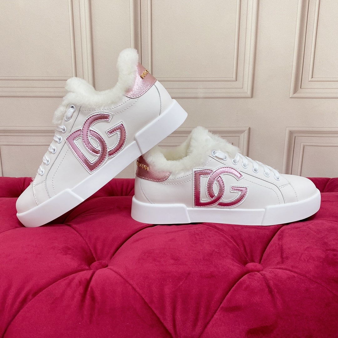 Dolce & Gabbana Pink DG logo White Fur sneakers - Image 7