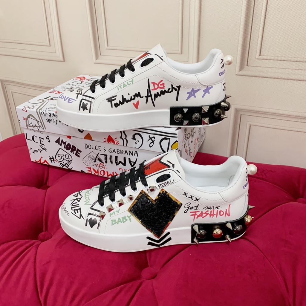 Dolce & Gabbana Printed calfskin Portofino sneakers with patch