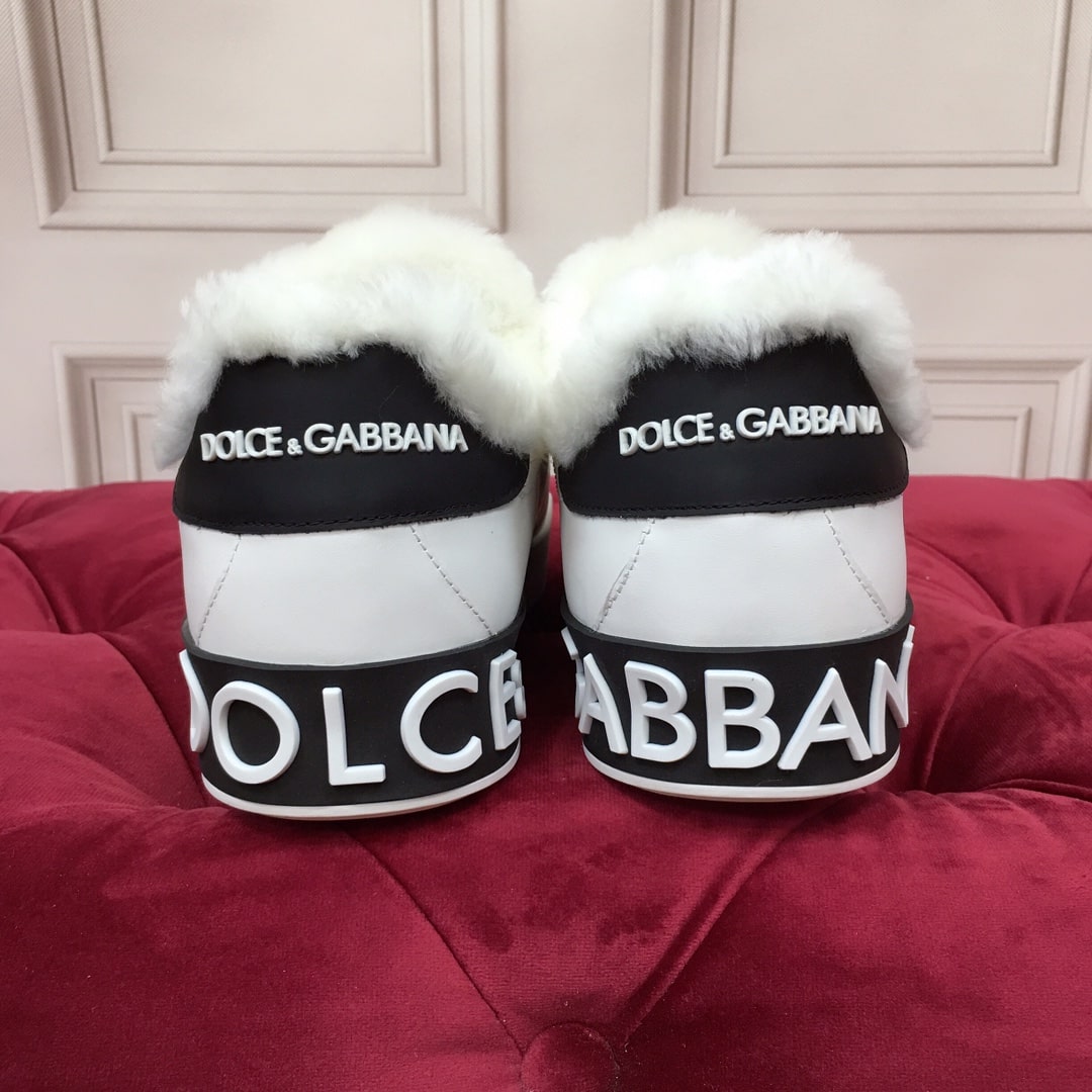 Dolce & Gabbana logo Paint Drip White and Black Sneakers-White Fur - Image 7