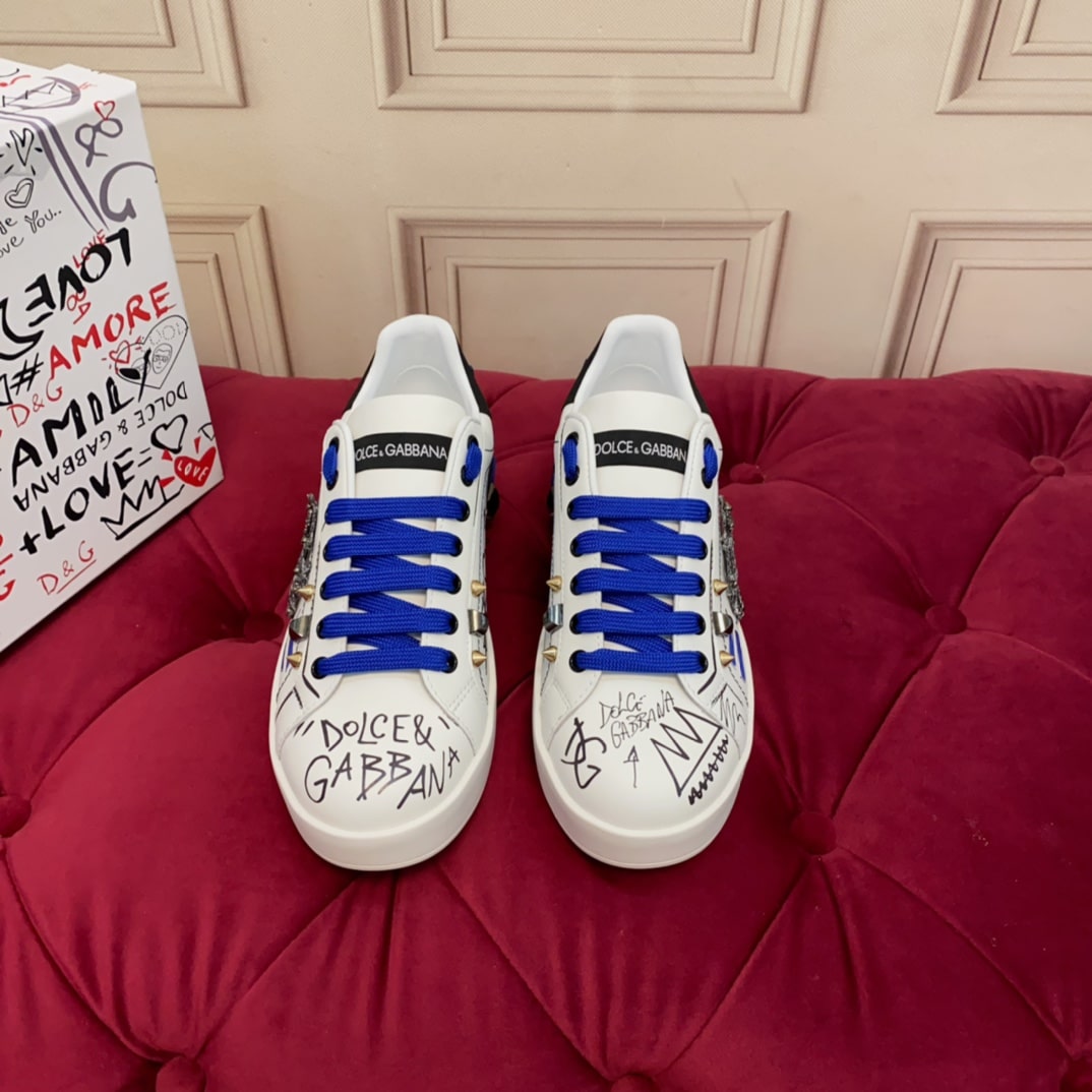 Dolce & Gabbana Round Toe Blue Lace-Up Sneakers - Image 2