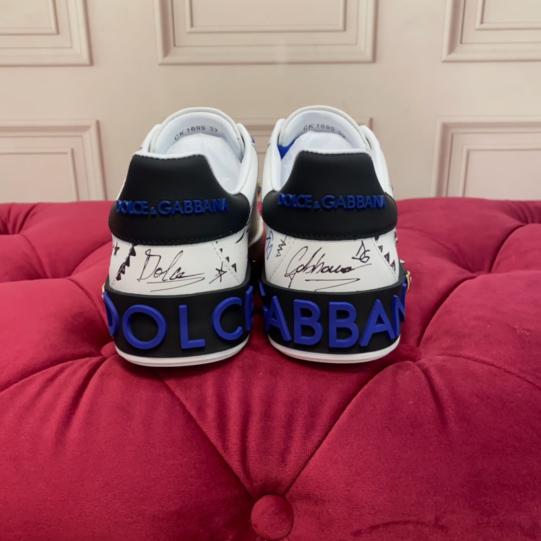 Dolce & Gabbana Round Toe Blue Lace-Up Sneakers - Image 5
