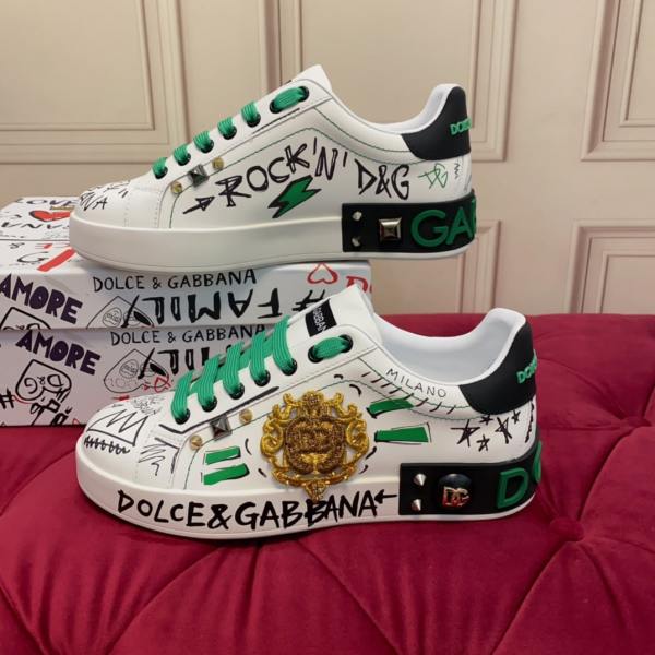 Dolce & Gabbana Round Toe Green Lace-Up Sneakers