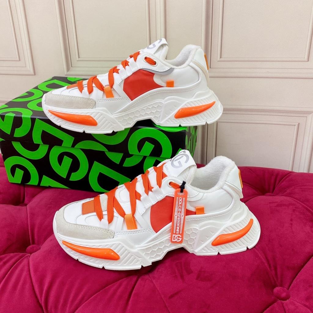 Dolce & Gabbana White Orange Airmaster Low Top Sneakers
