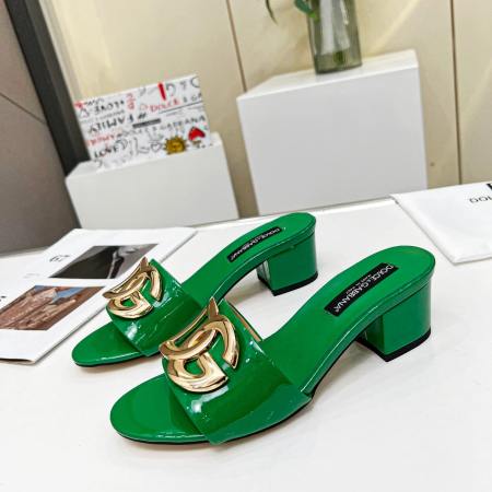 Dolce & Gabbana women's logo Green flat slide sandals