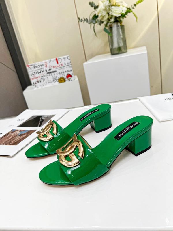 Dolce & Gabbana women's logo Green flat slide sandals