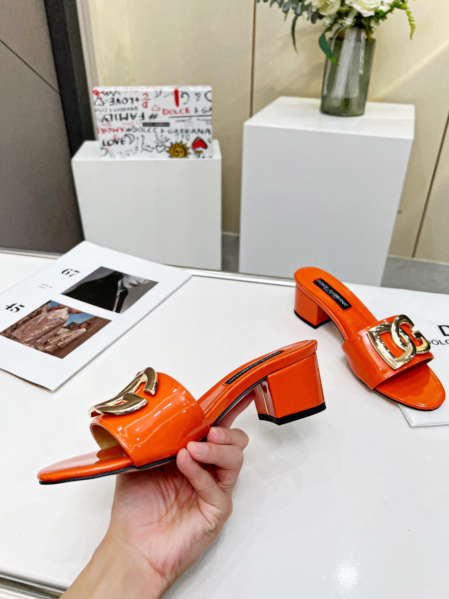 Dolce & Gabbana women's logo Orange flat slide sandals - Image 8