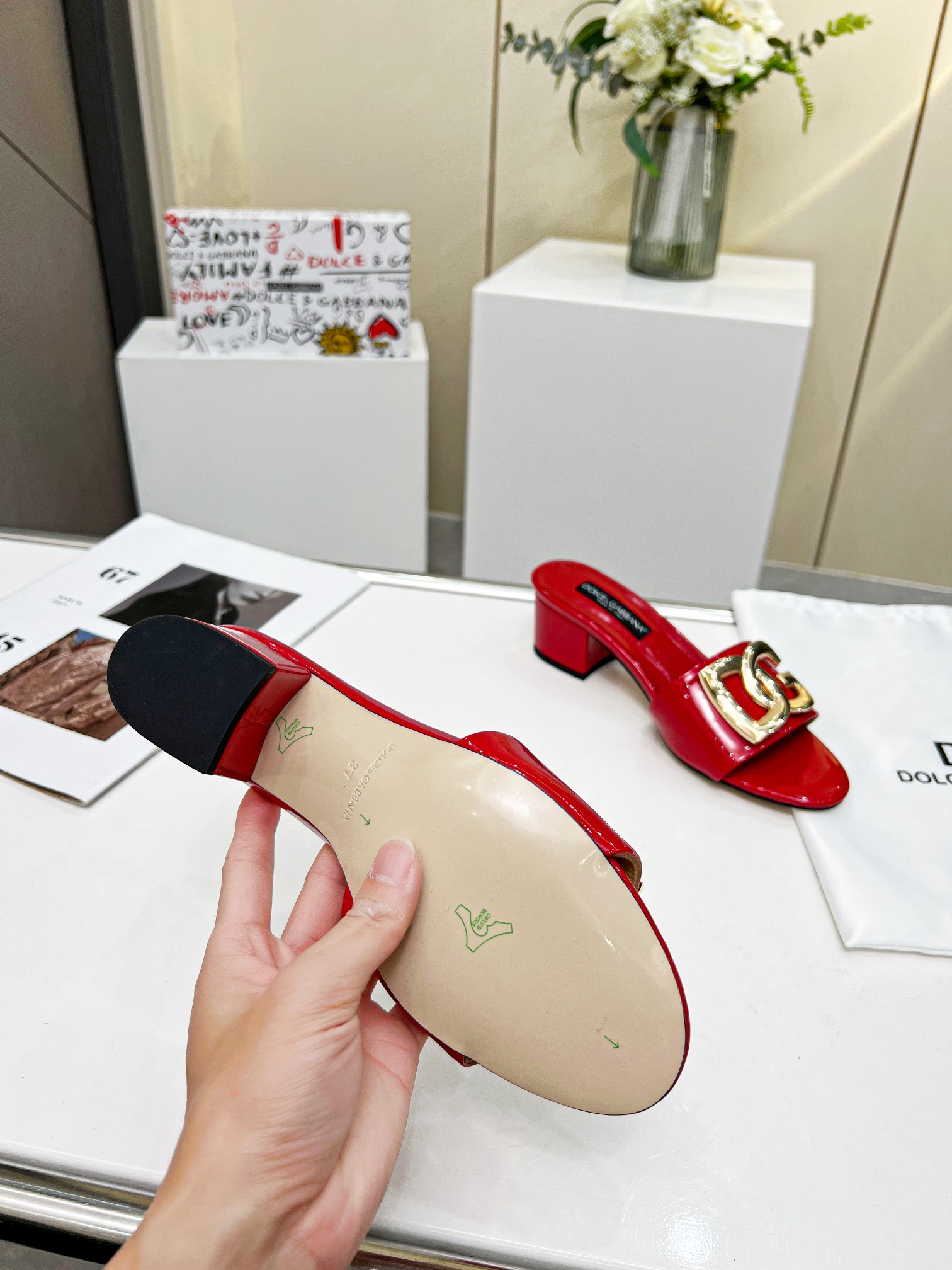 Dolce & Gabbana women's logo Red flat slide sandals - Image 3