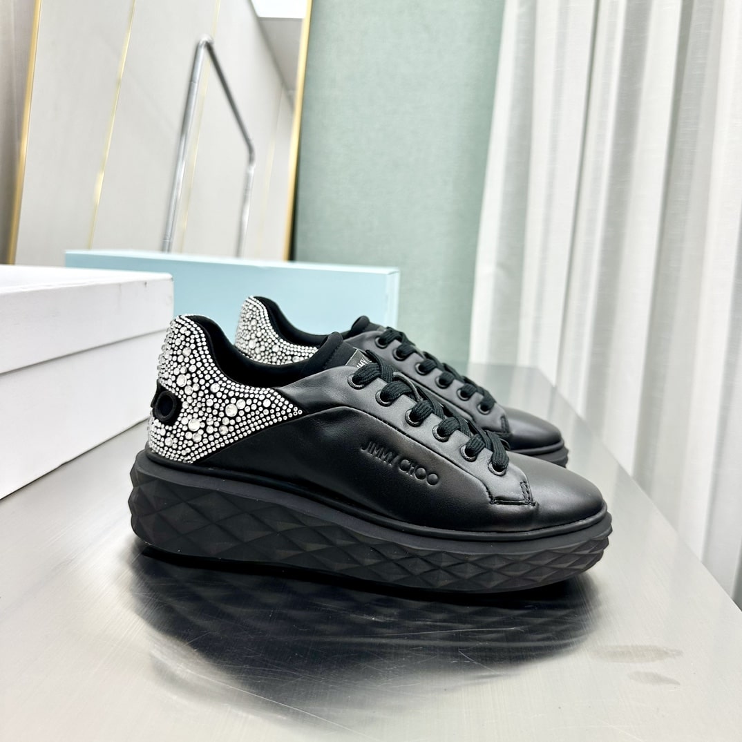 Jimmy Choo Diamond Maxi Black Sneakers with Crystal Heel Accent - Image 3