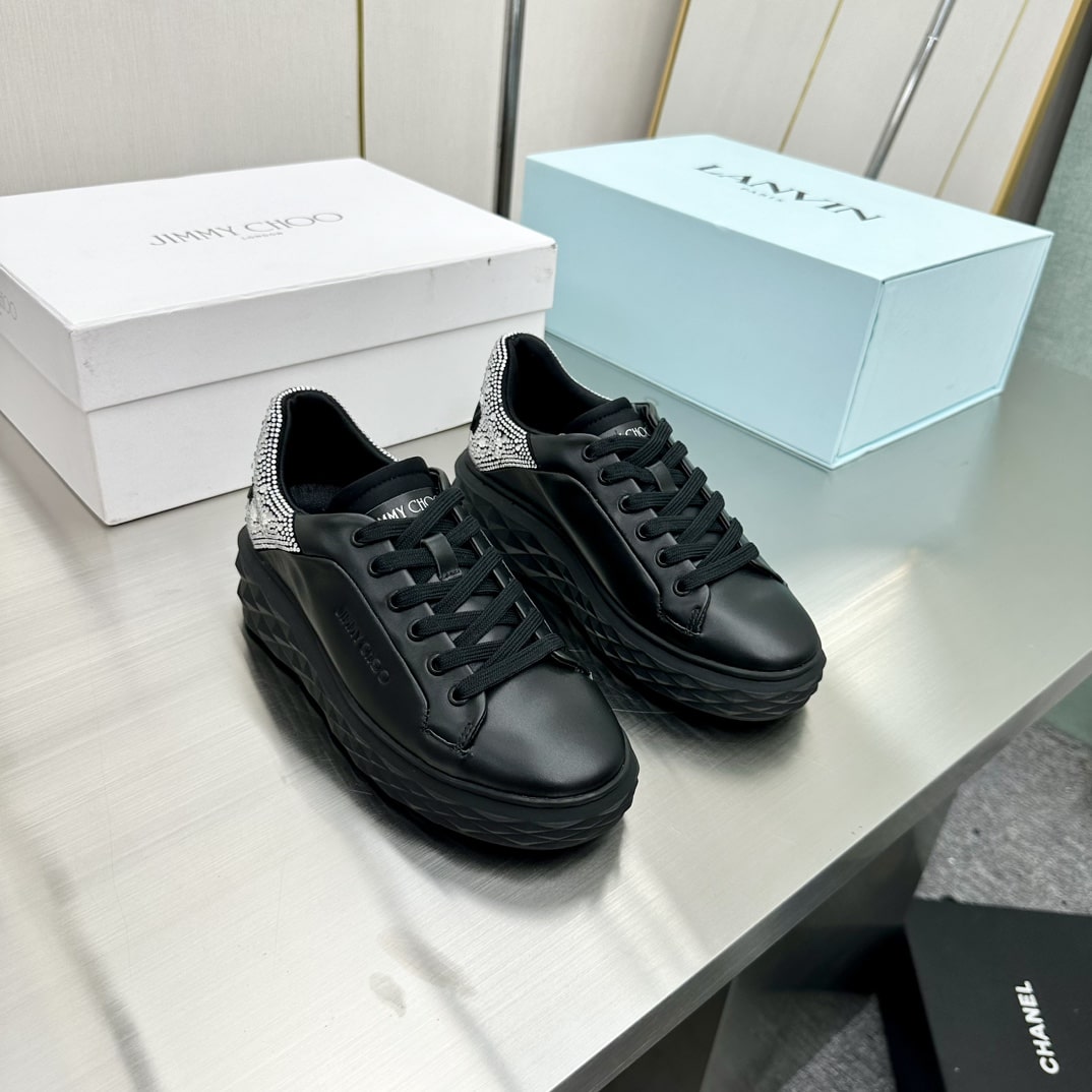Jimmy Choo Diamond Maxi Black Sneakers with Crystal Heel Accent - Image 2