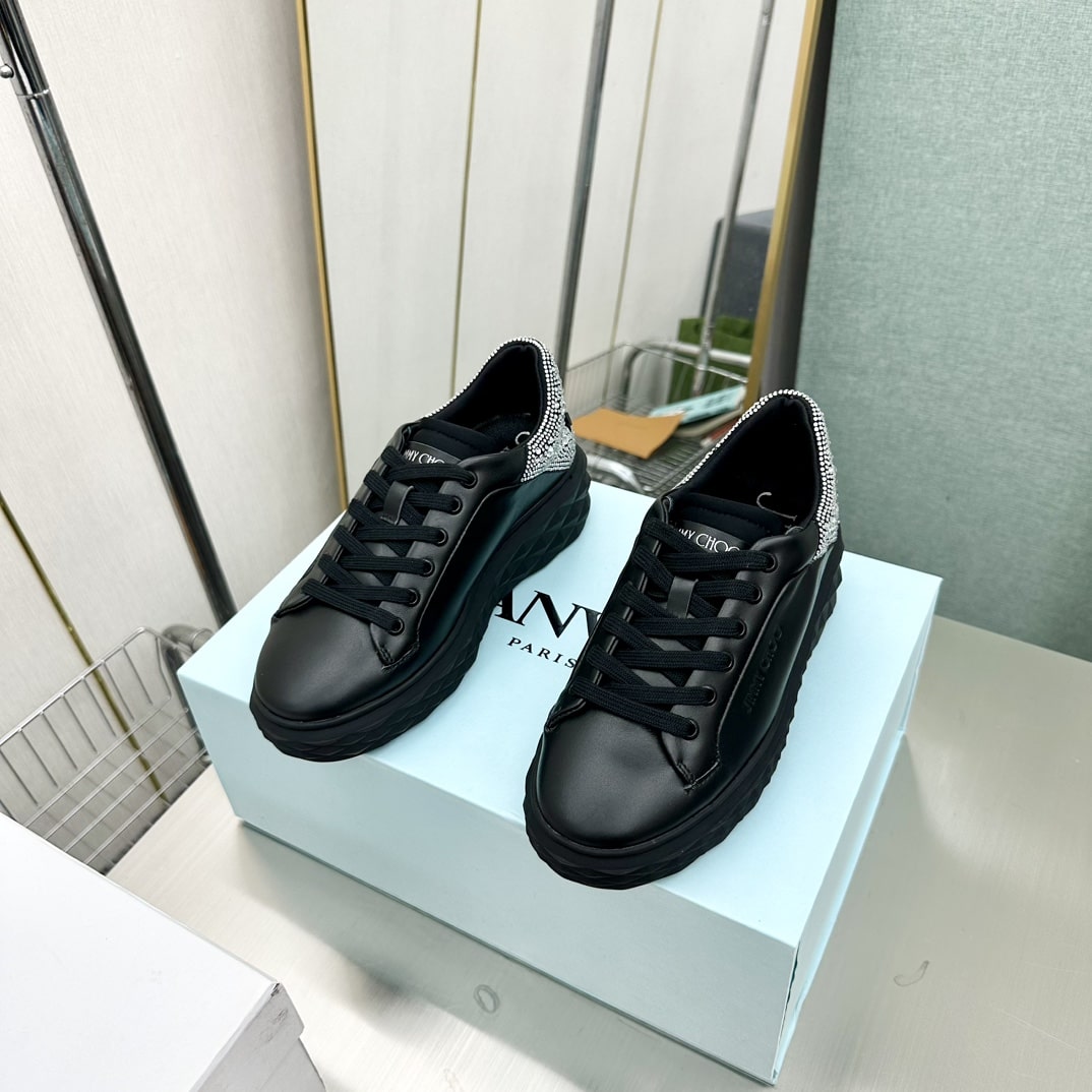 Jimmy Choo Diamond Maxi Black Sneakers with Crystal Heel Accent - Image 9