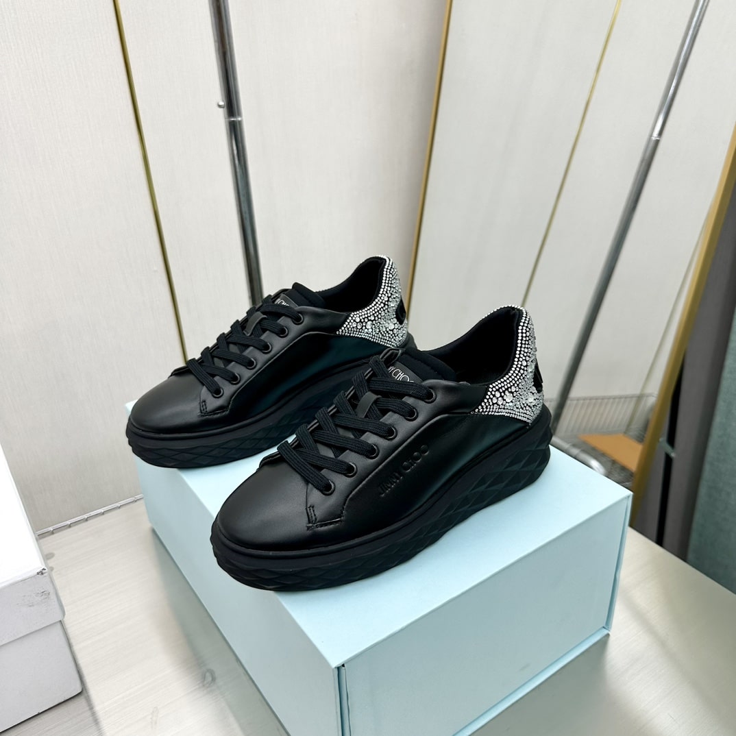 Jimmy Choo Diamond Maxi Black Sneakers with Crystal Heel Accent - Image 8