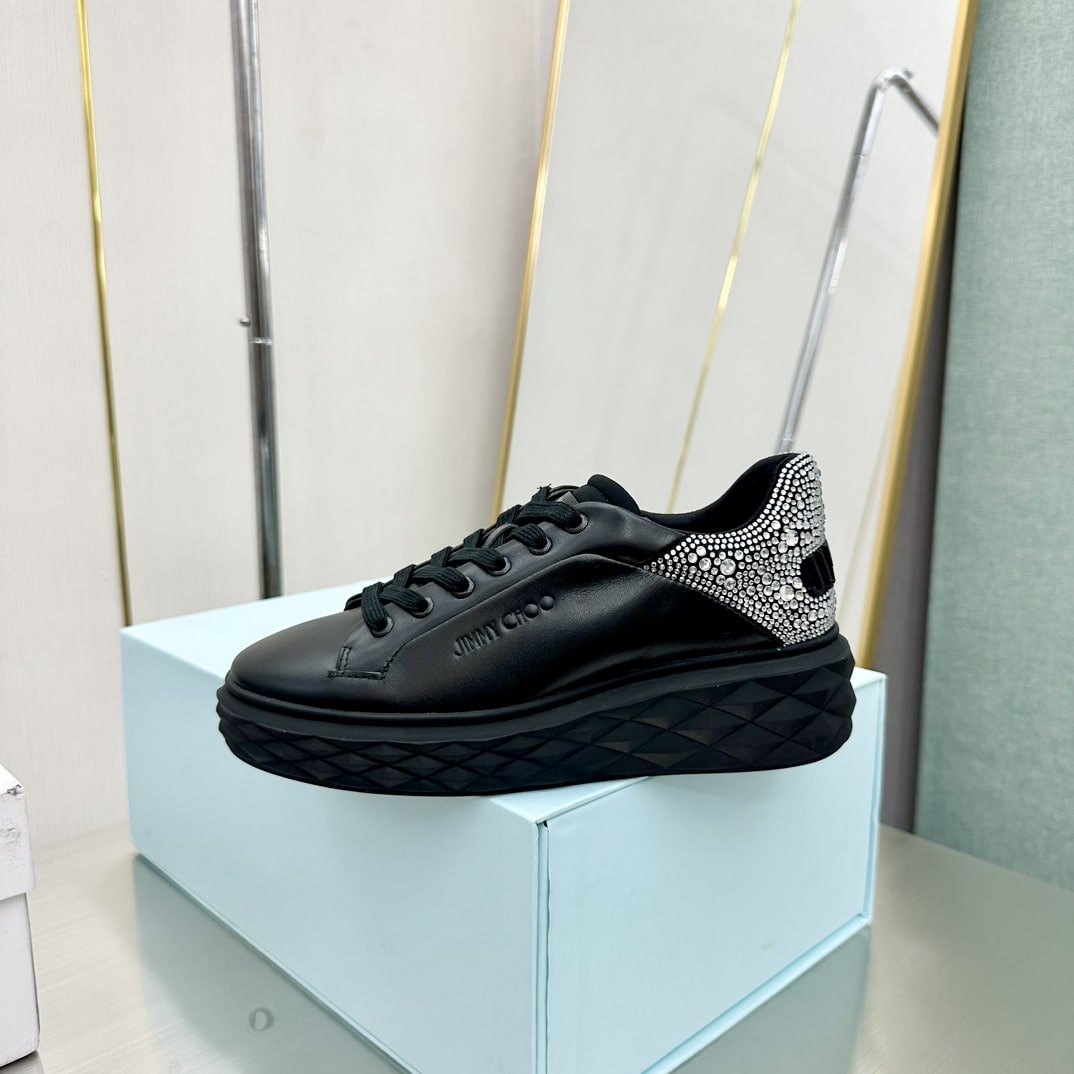 Jimmy Choo Diamond Maxi Black Sneakers with Crystal Heel Accent - Image 7
