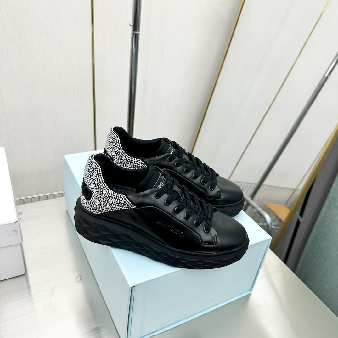 Jimmy Choo Diamond Maxi Black Sneakers with Crystal Heel Accent - Image 6