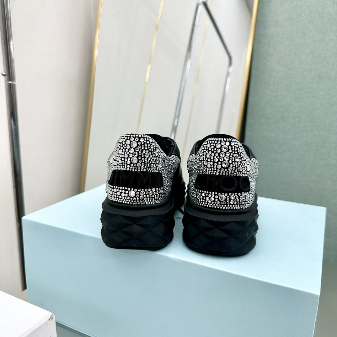 Jimmy Choo Diamond Maxi Black Sneakers with Crystal Heel Accent - Image 5