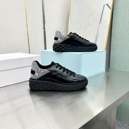 Jimmy Choo Diamond Maxi Black Sneakers with Crystal Heel Accent