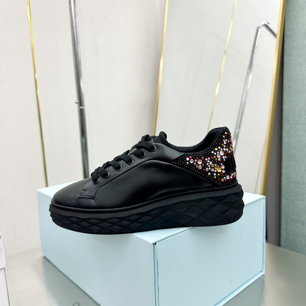 Jimmy Choo Diamond Maxi Black Sneakers with Multicolor Crystal Heel - Image 7