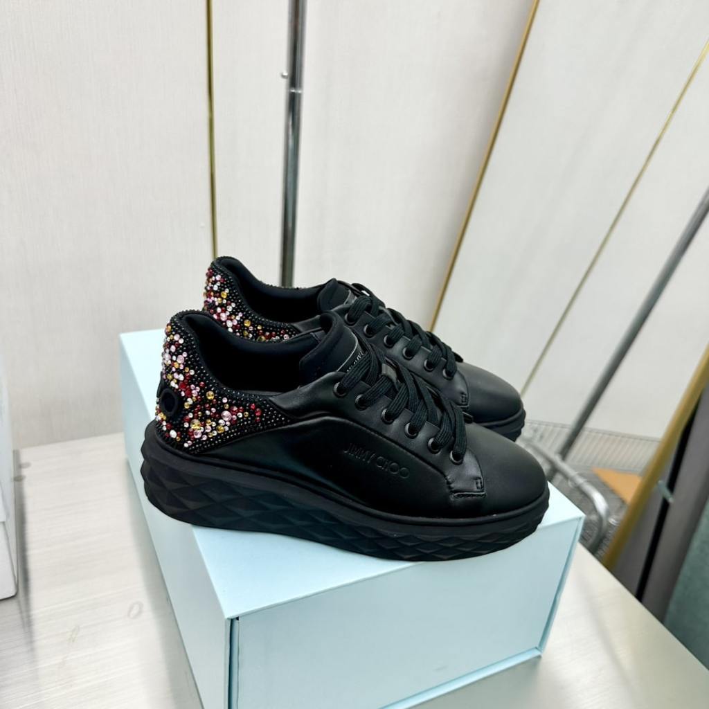 Jimmy Choo Diamond Maxi Black Sneakers with Multicolor Crystal Heel