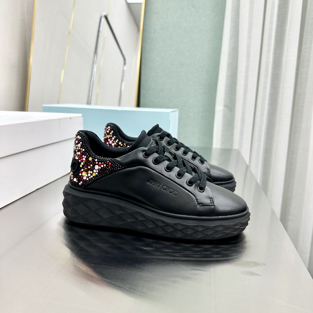 Jimmy Choo Diamond Maxi Black Sneakers with Multicolor Crystal Heel - Image 4