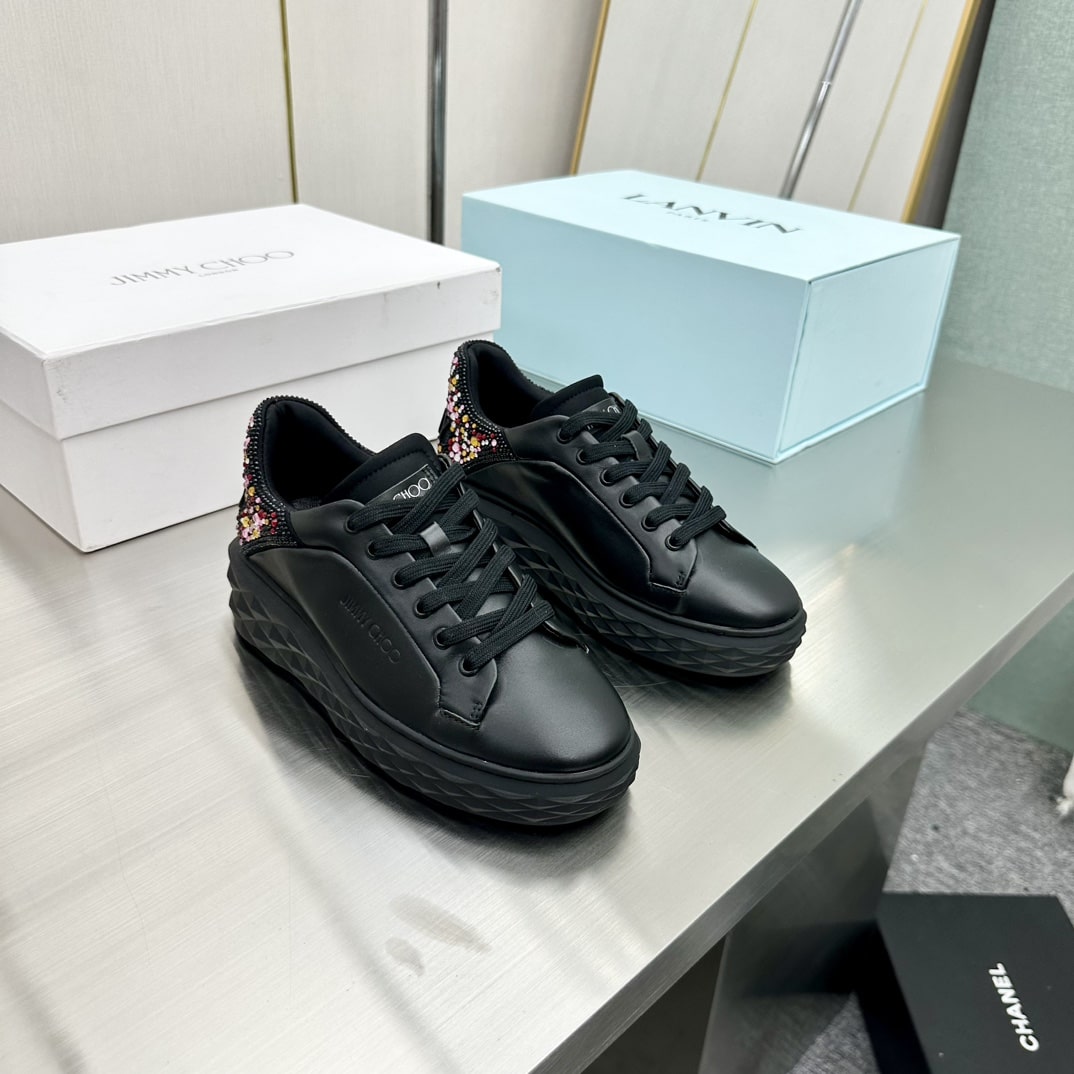 Jimmy Choo Diamond Maxi Black Sneakers with Multicolor Crystal Heel - Image 5