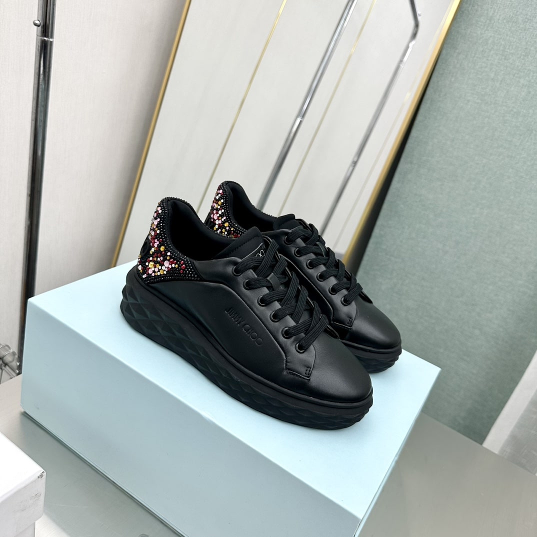 Jimmy Choo Diamond Maxi Black Sneakers with Multicolor Crystal Heel - Image 9