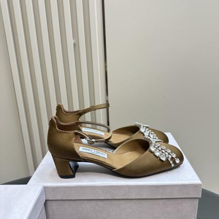 Jimmy Choo Golden Brown Satin Heels With Delicate Crystal Embellishments