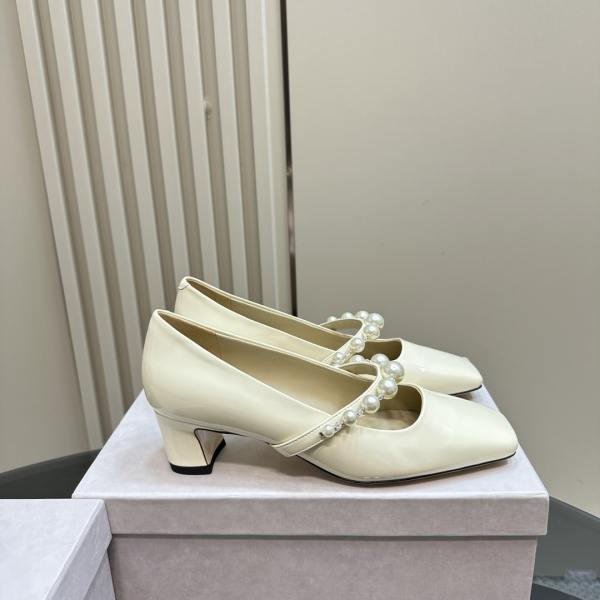 Jimmy Choo Ivory Patent Leather Pumps with Pearls
