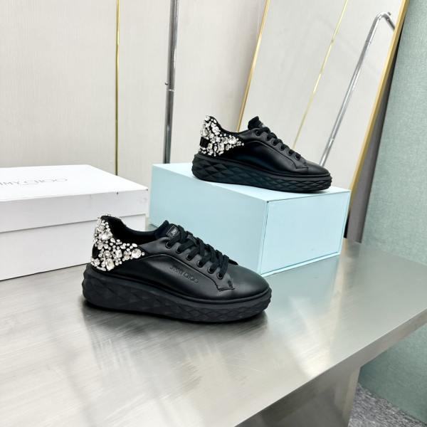 Jimmy Choo Luxury Black Calfskin Diamond Sneakers
