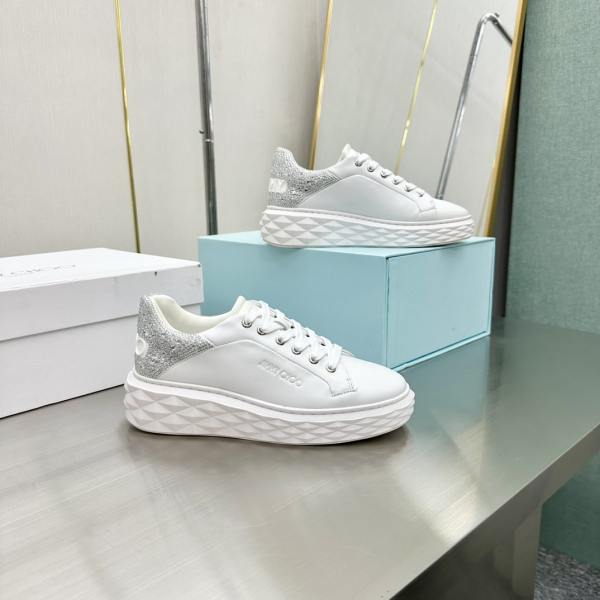 Jimmy Choo Women's Designer White Leather Lace-Ups Trainers