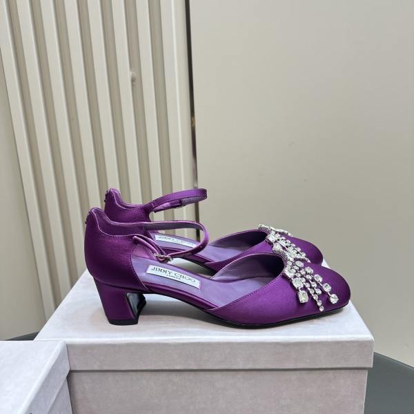 Jimmy Choo Purple Satin Heels With Delicate Crystal Embellishments