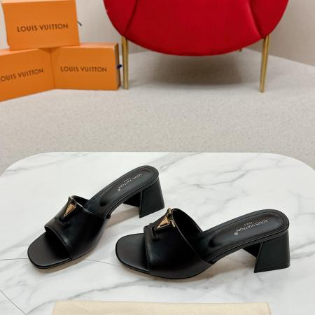 LV Capri Mules – Black Leather Block Heel