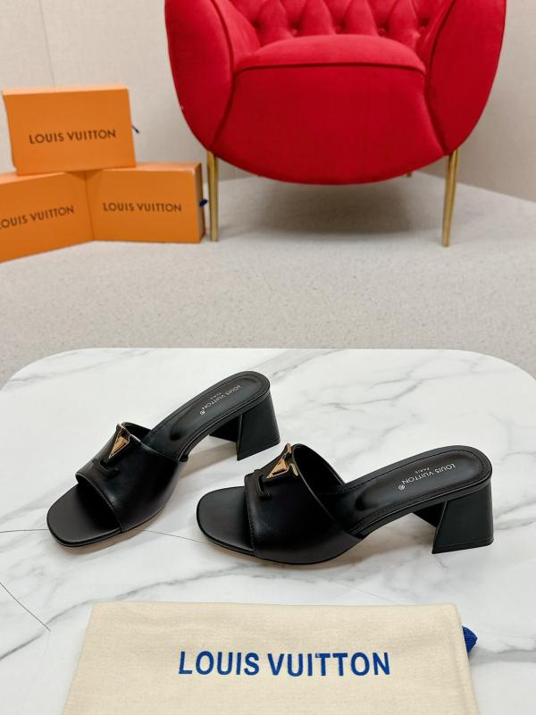 LV Capri Mules – Black Leather Block Heel