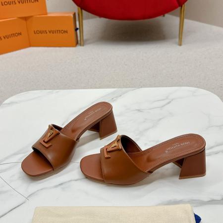 LV Capri Mules – Nude Leather Block Heel