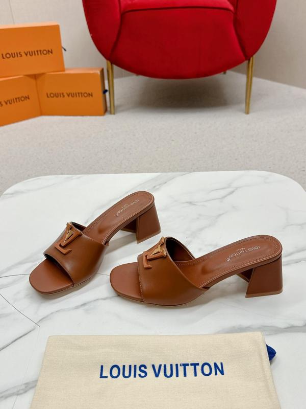 LV Capri Mules – Nude Leather Block Heel