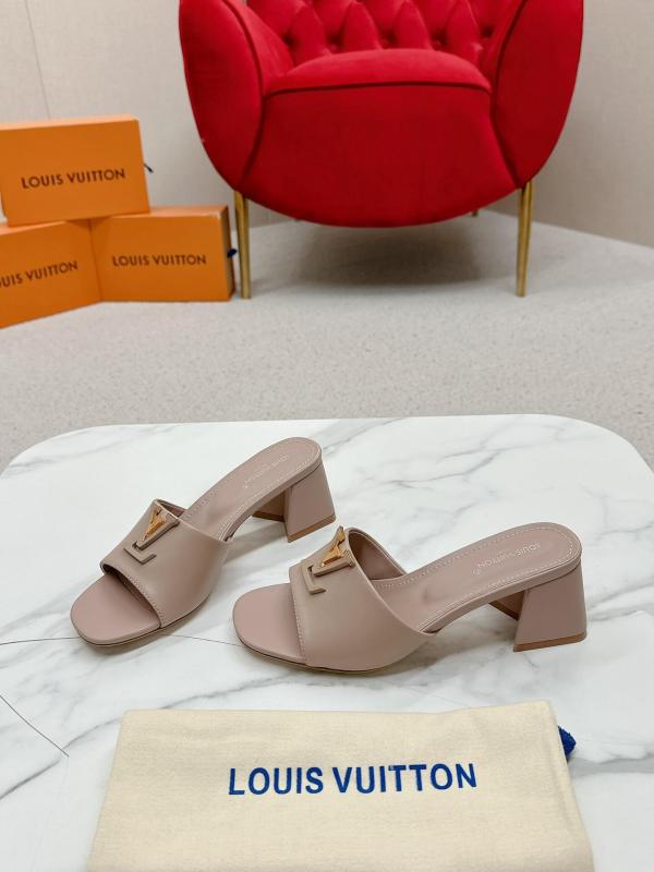 LV Capri Mules – Nude Leather Block Heel