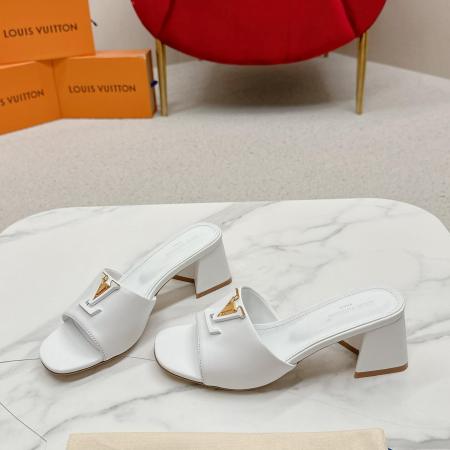LV Capri Mules – White Leather Block Heel