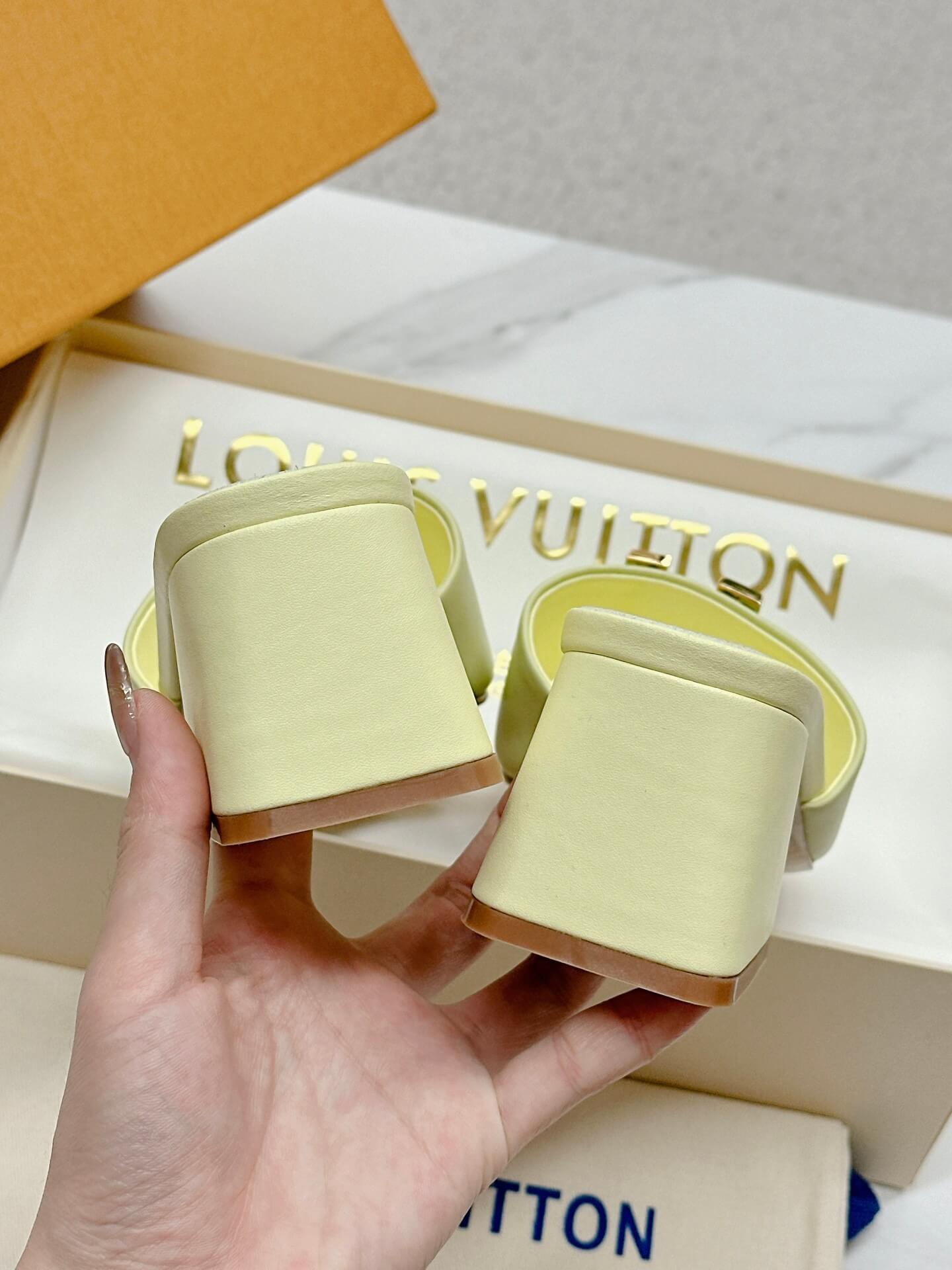 LV Capri Mules – Yellow Leather Block Heel - Image 10