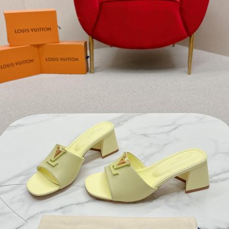 LV Capri Mules – Yellow Leather Block Heel