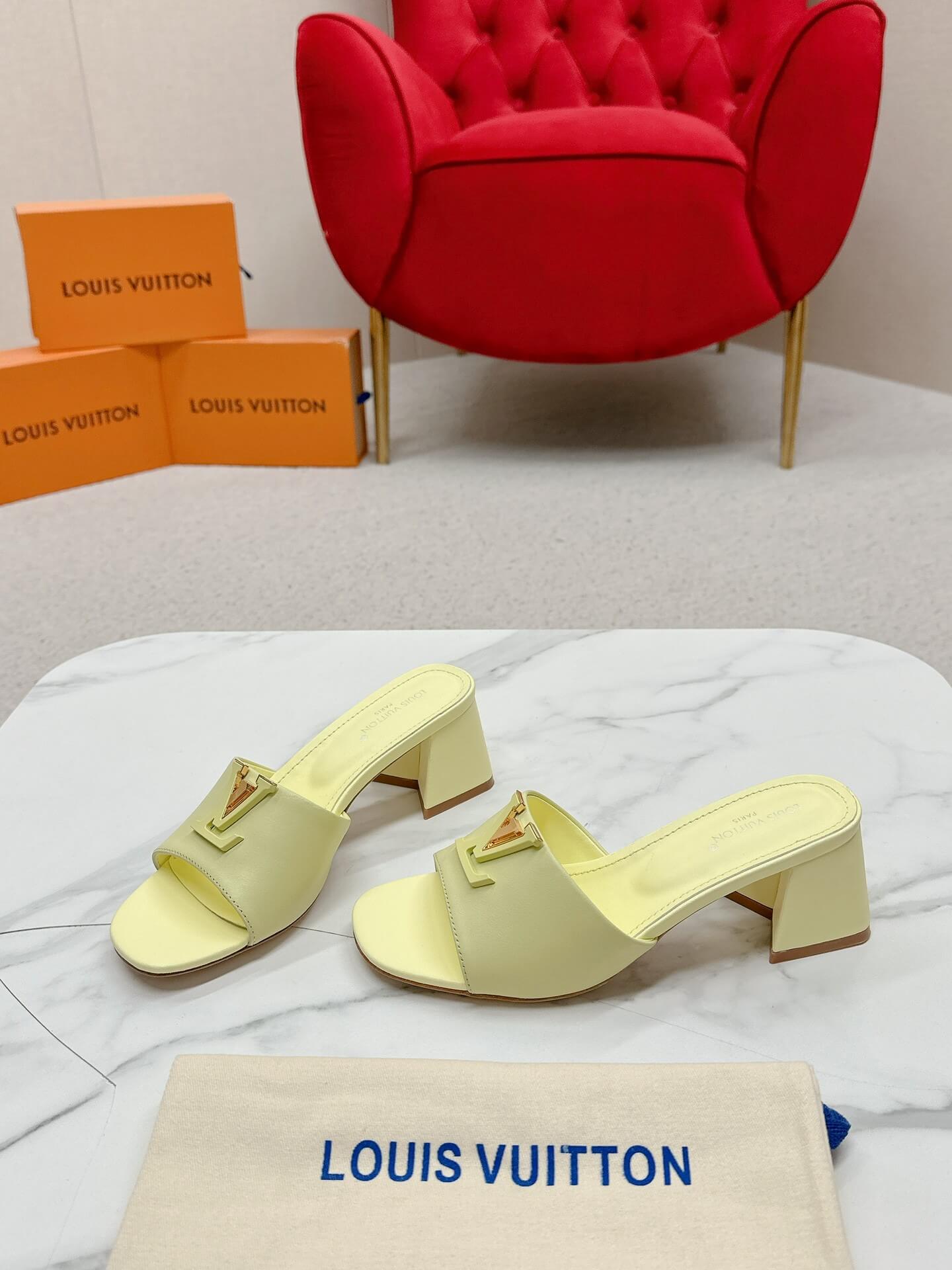 LV Capri Mules – Yellow Leather Block Heel