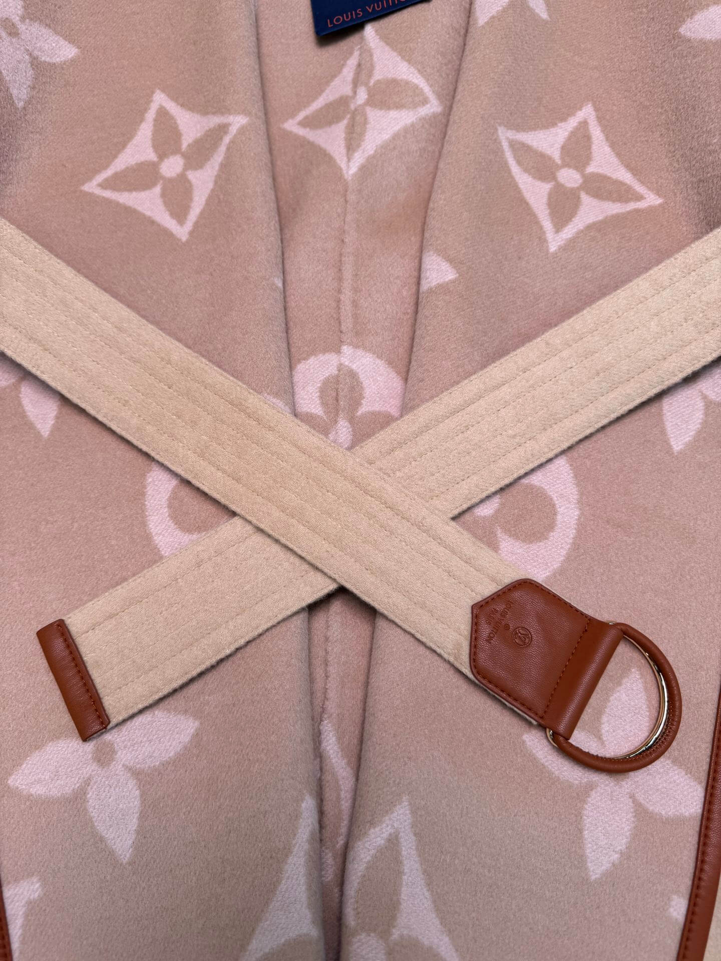 Louis Vuitton Beige & Pink Monogram Wool Wrap Coat - Image 6