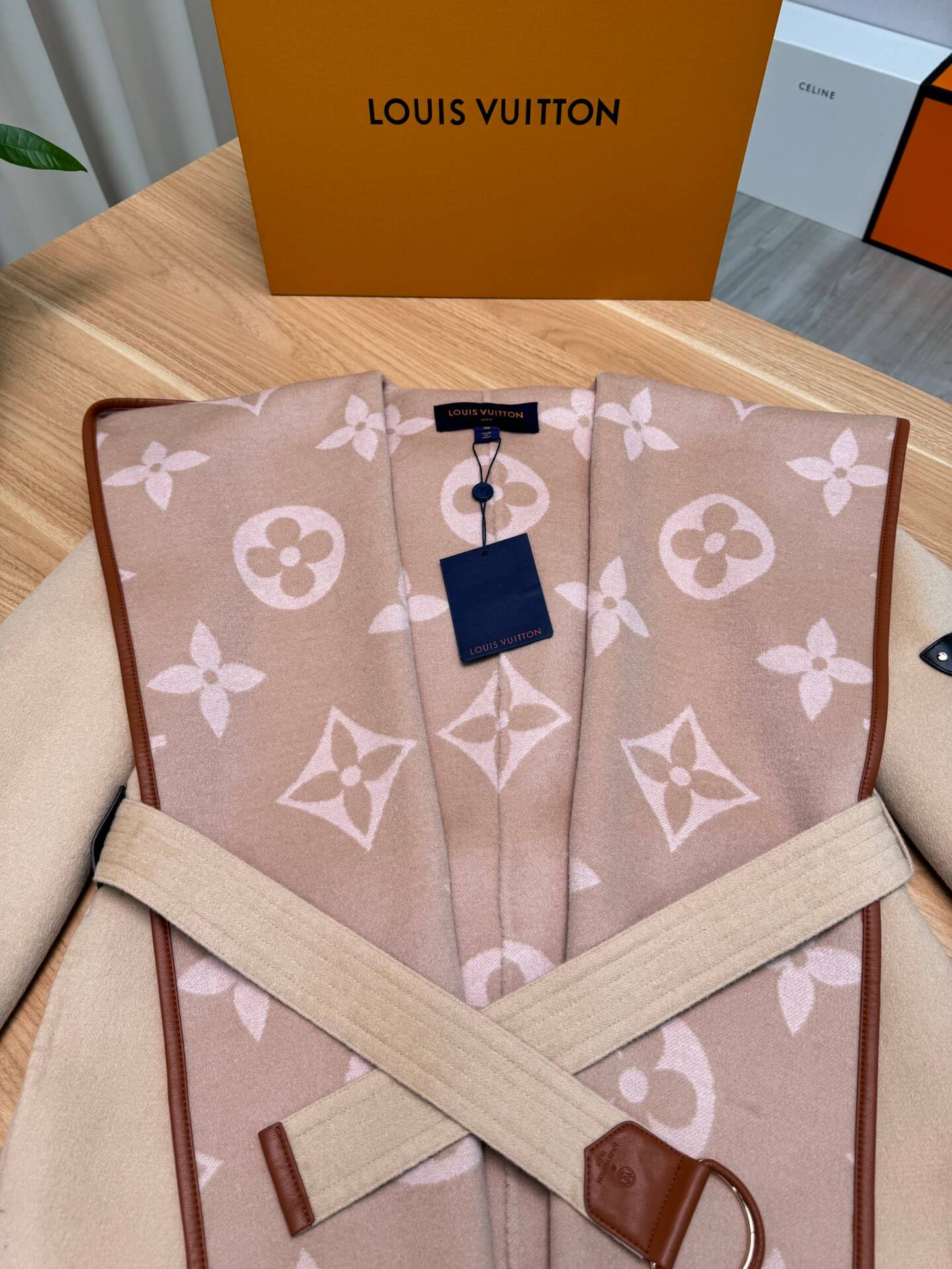 Louis Vuitton Beige & Pink Monogram Wool Wrap Coat - Image 9