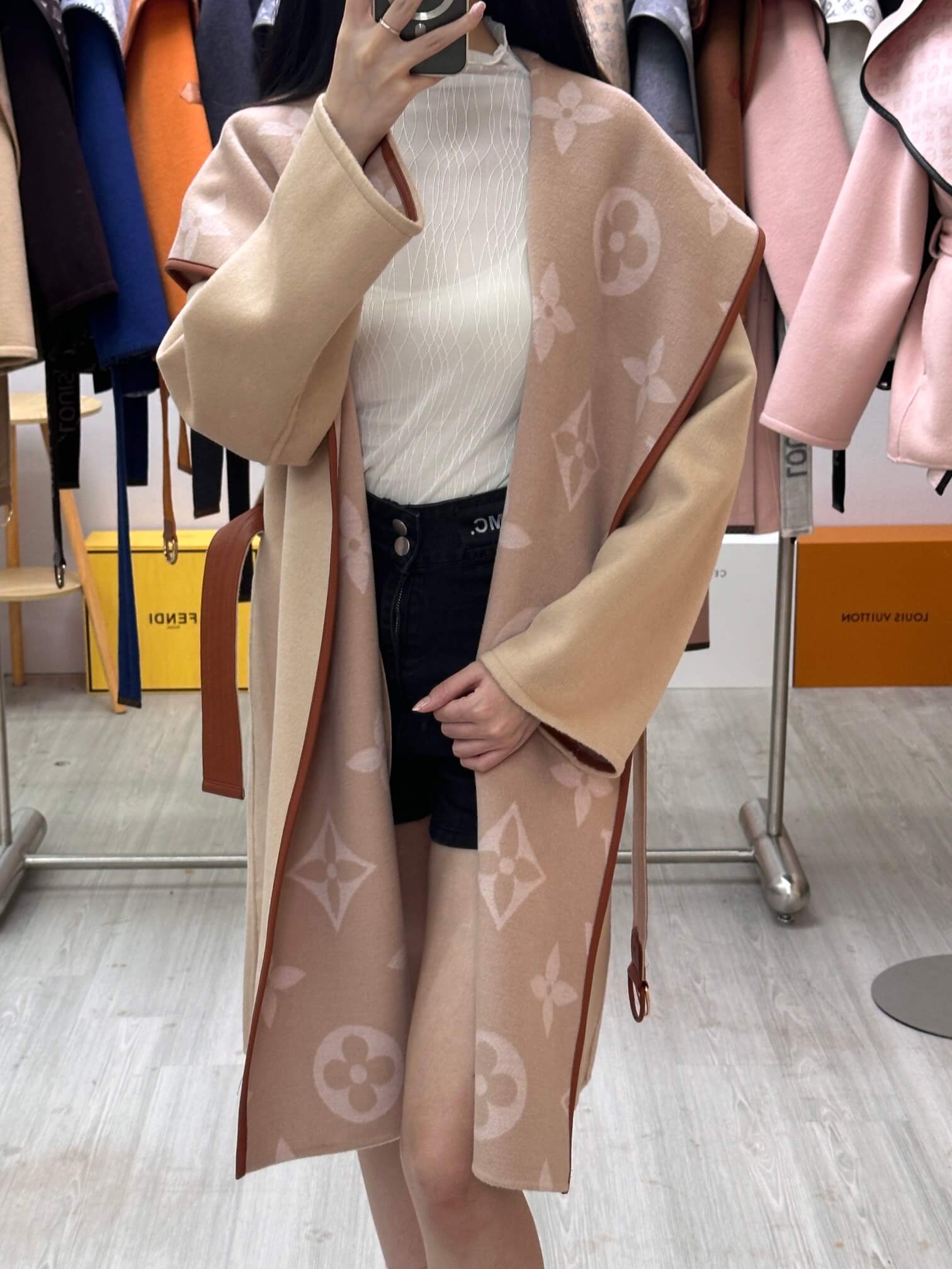 Louis Vuitton Beige & Pink Monogram Wool Wrap Coat - Image 5