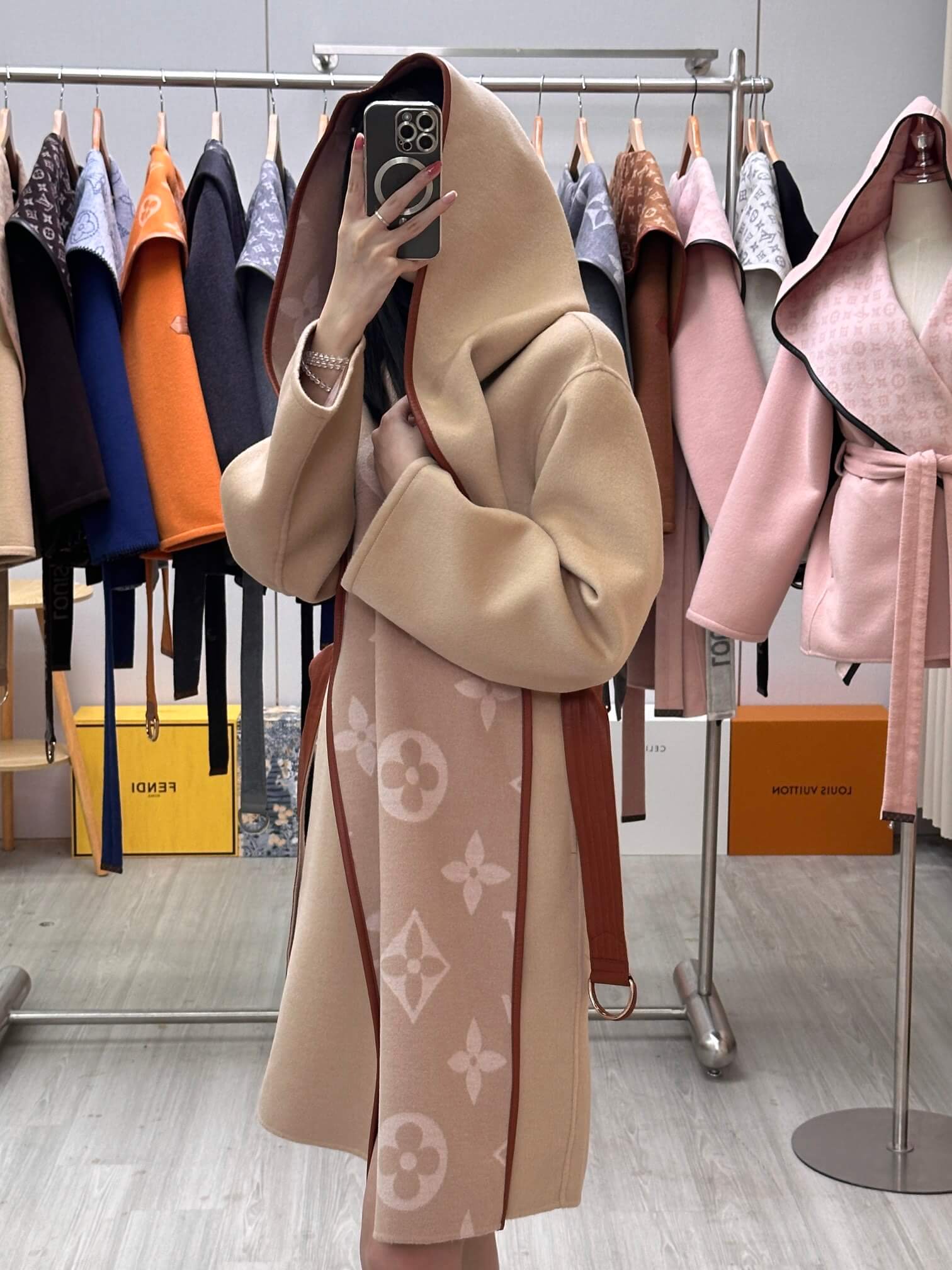 Louis Vuitton Beige & Pink Monogram Wool Wrap Coat - Image 2