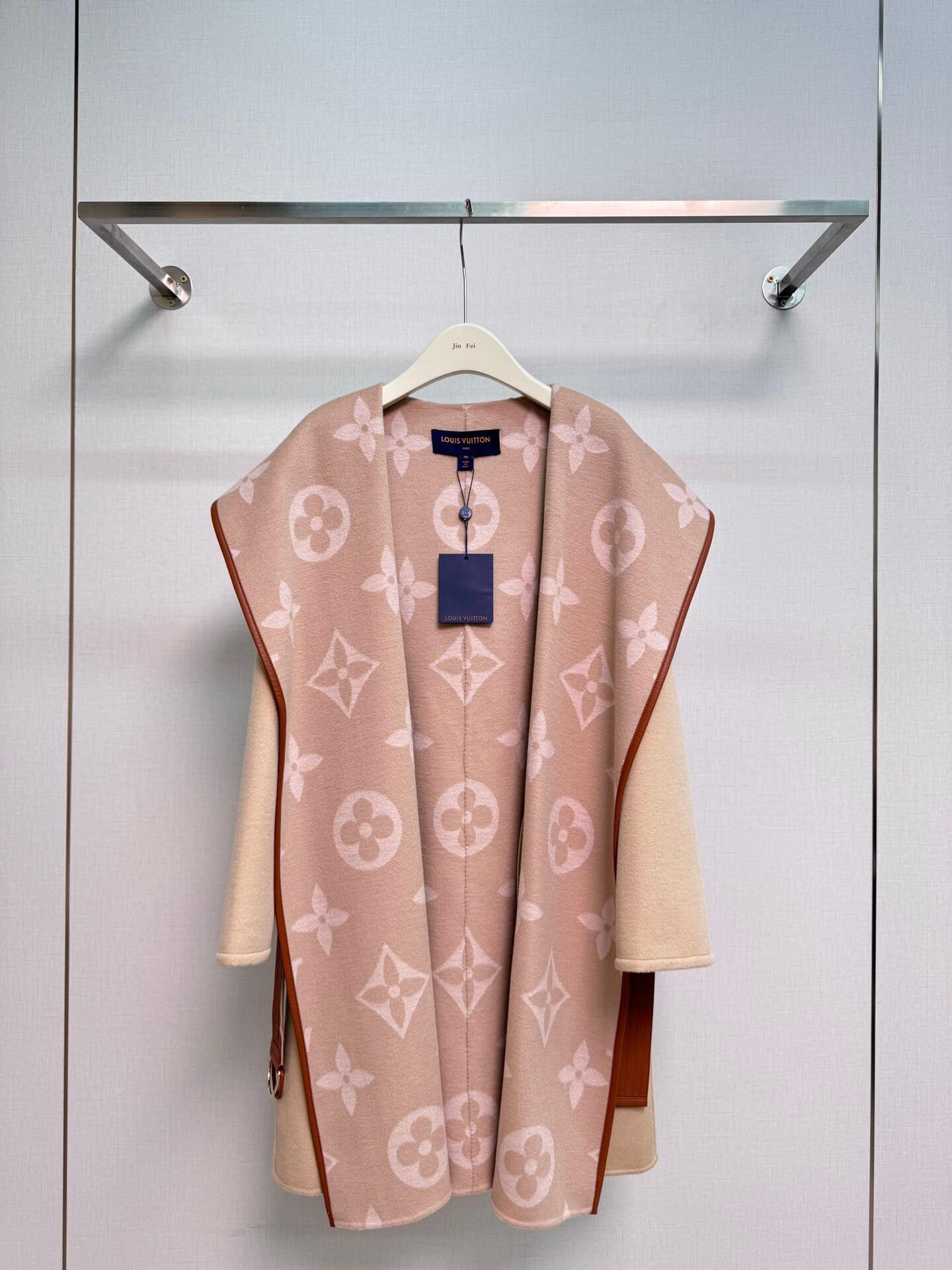 Louis Vuitton Beige & Pink Monogram Wool Wrap Coat