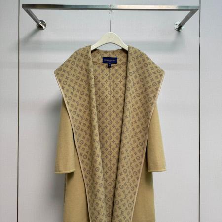 Louis Vuitton Camel Monogram Reversible Hooded Wrap Coat