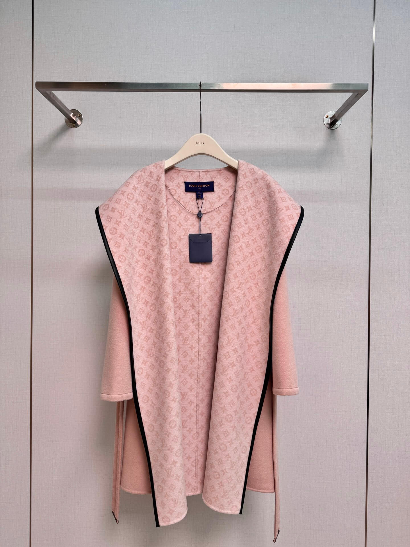 Louis Vuitton Double Face Monogram Hooded Wrap Coat in Light Pink - Image 15