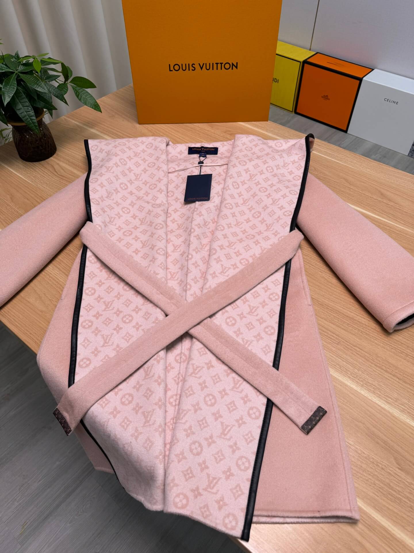Louis Vuitton Double Face Monogram Hooded Wrap Coat in Light Pink - Image 12