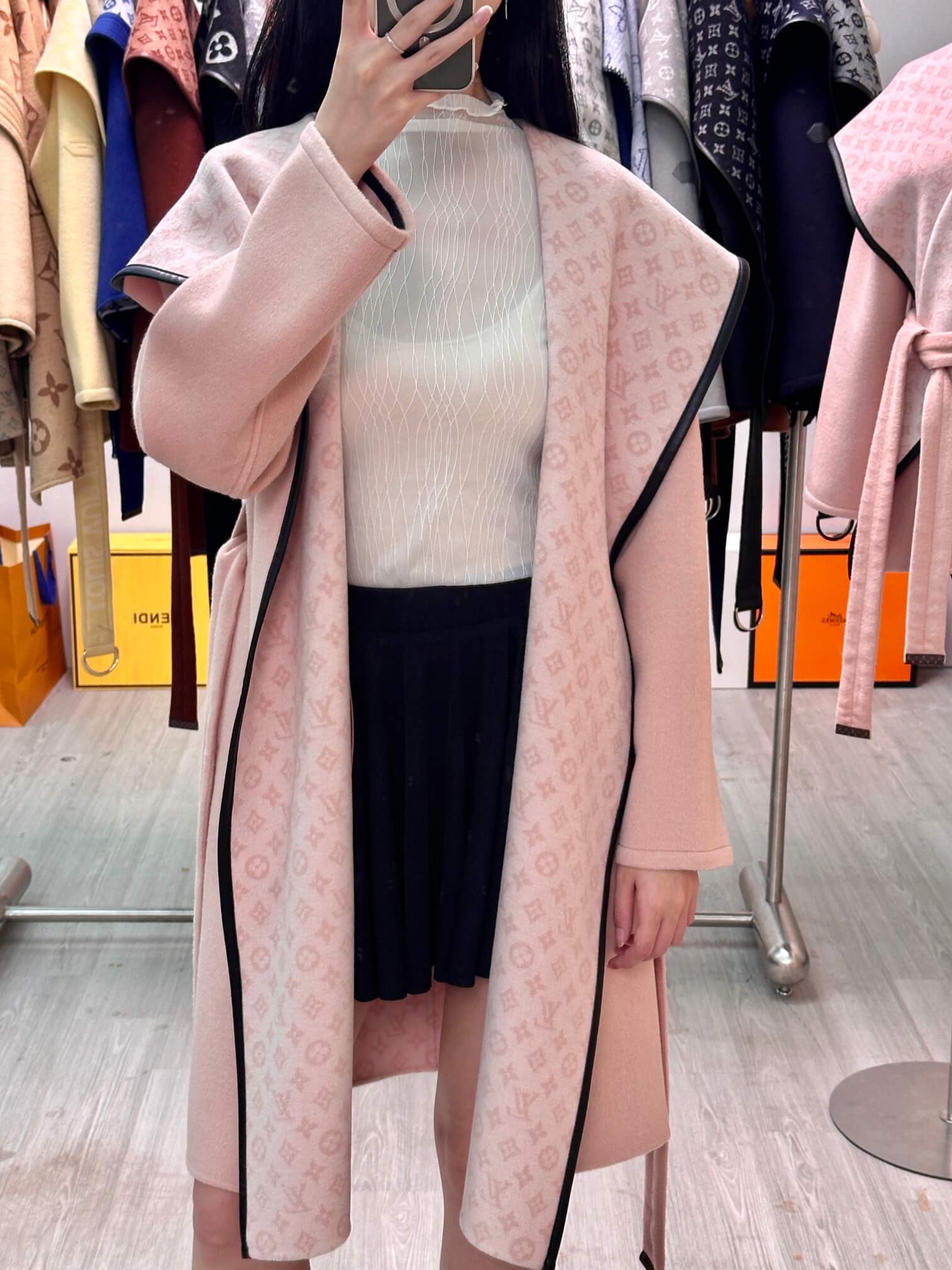 Louis Vuitton Double Face Monogram Hooded Wrap Coat in Light Pink - Image 7