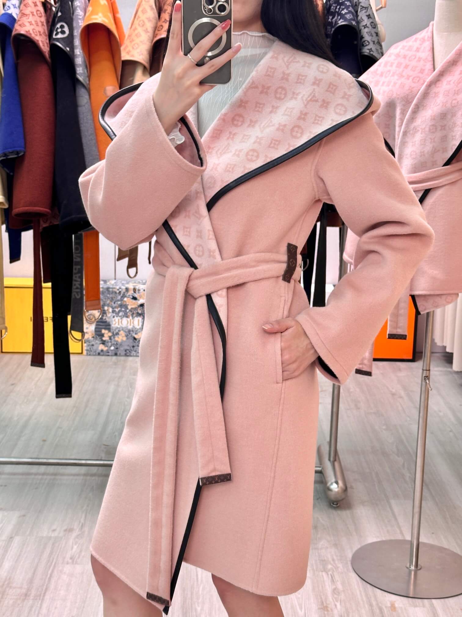 Louis Vuitton Double Face Monogram Hooded Wrap Coat in Light Pink - Image 4